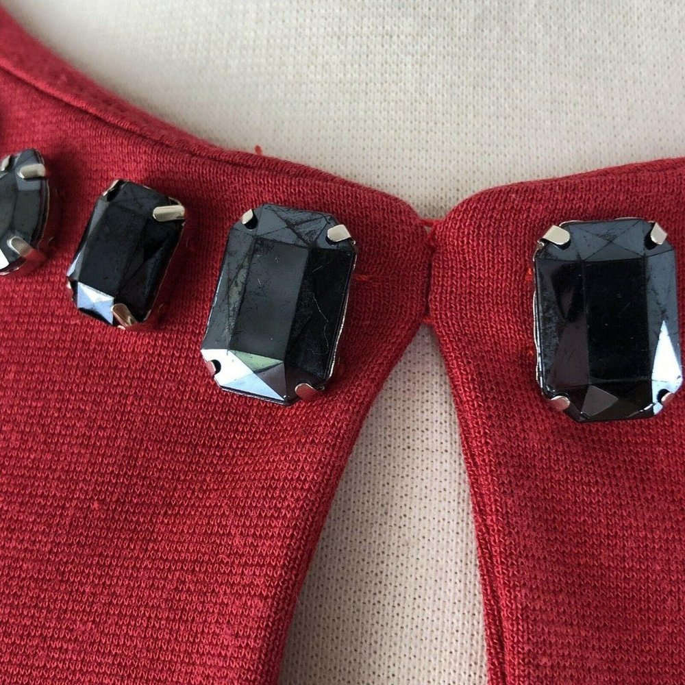 Boston Proper Red Navy Peplum Rhinestone Neck Top Shirt  |  Womens Small - Picture 9 of 9